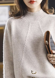 Modern Apricot Turtleneck Patchwork Thick Cotton Knit Sweaters Fall