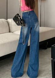 Modern Blue Pockets High Waist Denim Pants Summer