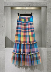 Modern Multicolor Ruffled Plaid Tulle Day Skirts Summer