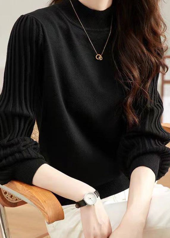 New Black Turtleneck Solid Knit Sweaters Fall