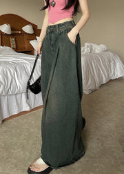 New Blue Pockets High Waist Denim Wide Leg Pants Summer