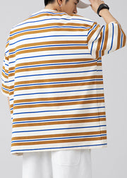 New Green O Neck Striped Cotton Men T Shirt Summer