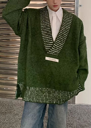 New Green V Neck Cozy Knit Men Sweaters Fall