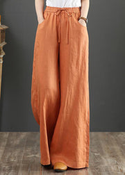 New Linen Pockets Solid Elastic Waist Linen Wide Leg Pants Fall