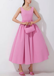 New Pink O-Neck Solid Patchwork Long Dress Sleeveless