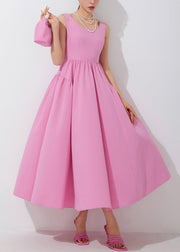 New Pink O-Neck Solid Patchwork Long Dress Sleeveless