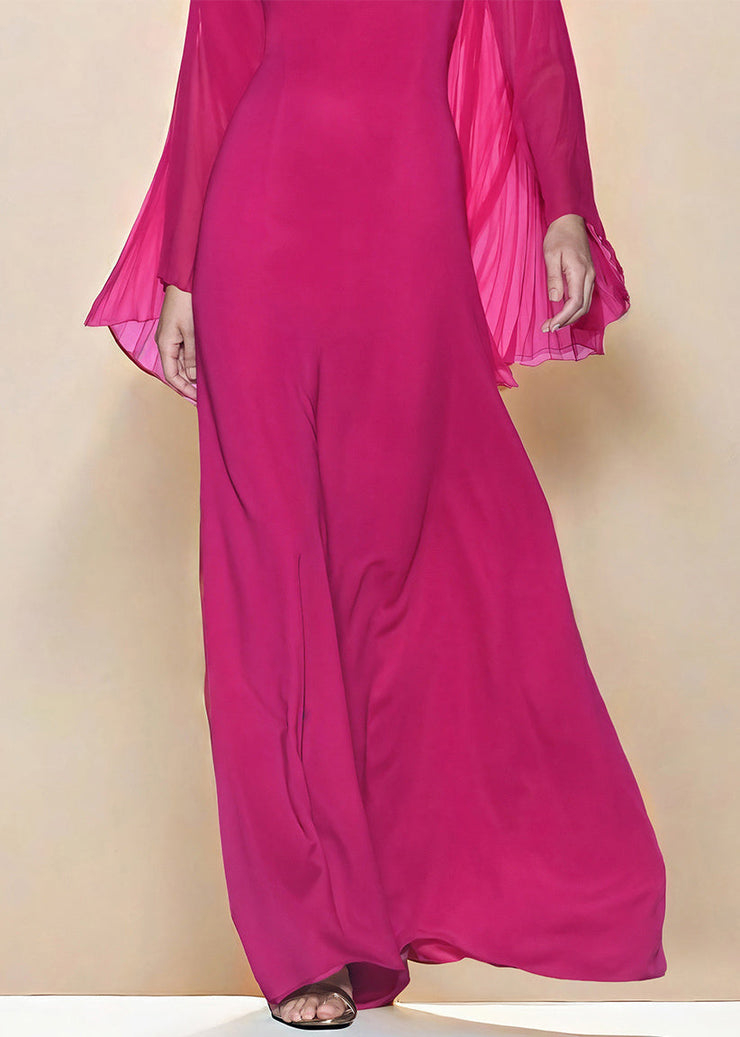 New Rose Square Collar Wrinkled Chiffon Long Dresses Fall