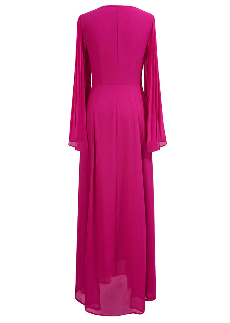 New Rose Square Collar Wrinkled Chiffon Long Dresses Fall