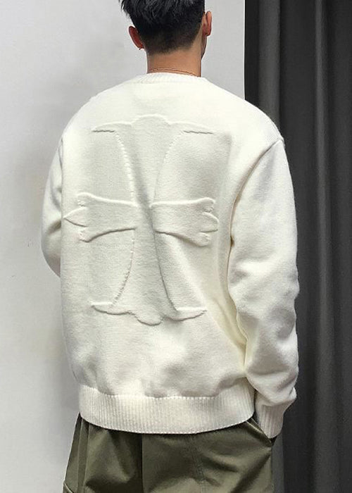 New White Cross Solid Cozy Knit Sweaters Men Fall