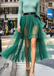 Organic Green Asymmetrical Design Tulle Skirts Summer