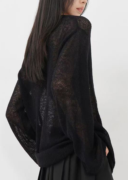 Original Design Black Letter Sequins Drawstring Knit Top Fall