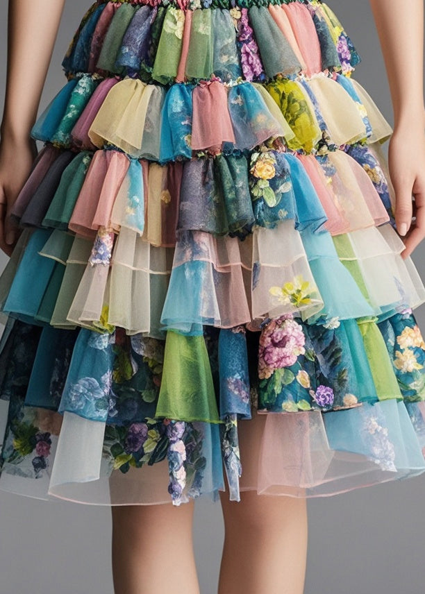 Original Design Print Layered Tulle Party Skirt Summer