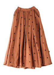 Retro Chocolate Dot Print Pockets Linen Skirt Summer