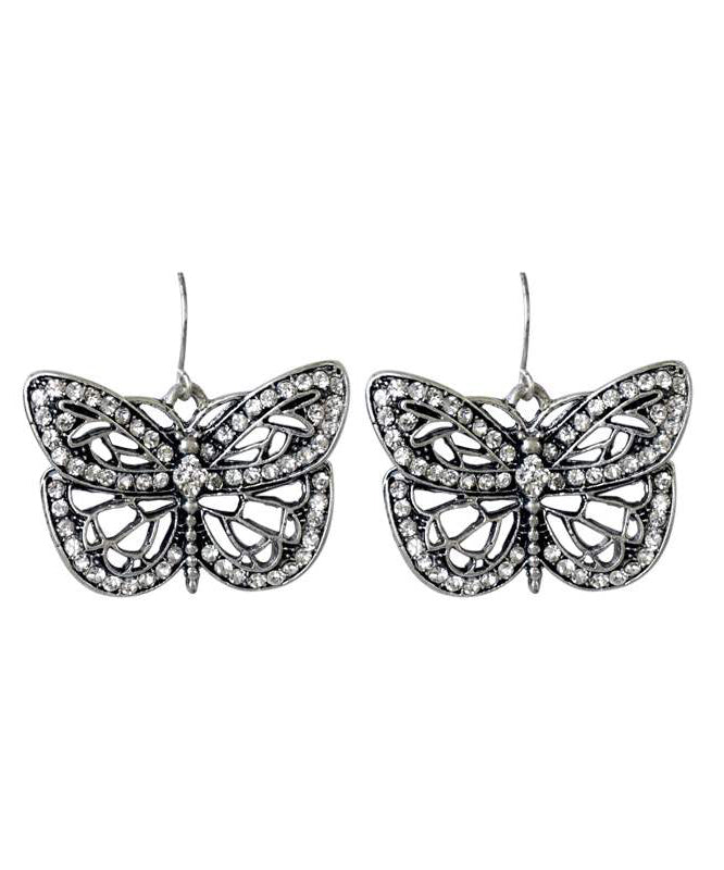 Retro White Metal Zircon Butterfly Hollow Out Stud Earrings