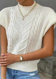 Simple White Half Hign Neck Knit Pullover Fall