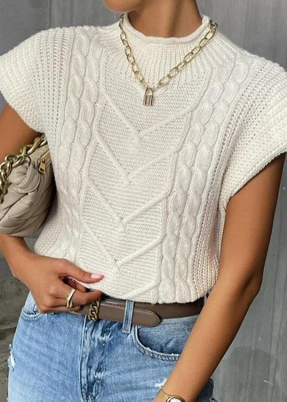 Simple White Half Hign Neck Knit Pullover Fall