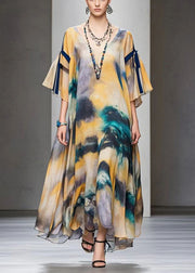 Style Khaki Oversized Tie Dye Chiffon Dresses Fall