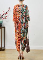 Style Orange Oversized Print Chiffon Two Pieces Set Batwing Sleeve