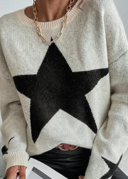 Stylish Apricot Stars Pattern Knit Sweaters Fall