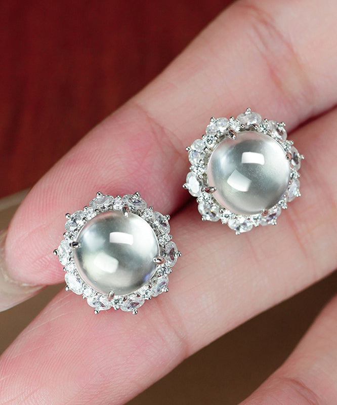 Stylish Silk Sterling Silver Overgild Inlaid Zircon Gem Stone Stud Earrings