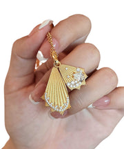 Unique Gold Sterling Silver Overgild Zircon Shell Drop Earrings