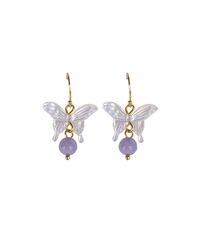 Unique White Sterling Silver Overgild Gem Stone Butterfly Drop Earrings