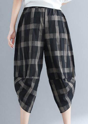 Loose cotton 18th Century Outfits black Plaid Traveling harem pants - bagstylebliss