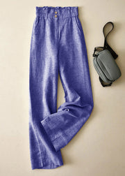 Elegant Purple High Waist Button Linen Straigh Pants Summer