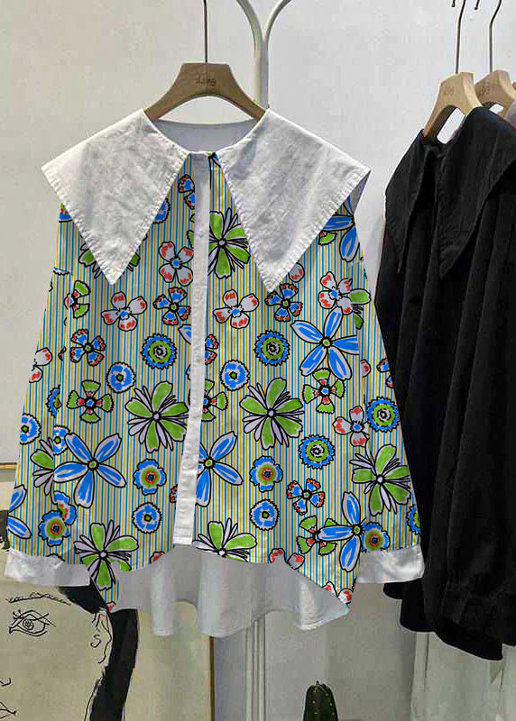 Bohemian yellow Peter Pan Collar Button asymmetrical design Fall Long sleeve Top