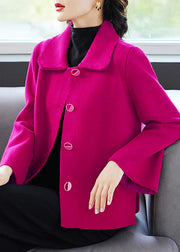 Classy Rose Peter Pan Collar Pockets  Woolen Coat Fall