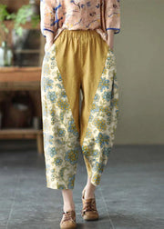 Natural Green polka dots Elastic Waist Summer Linen Harem Pants