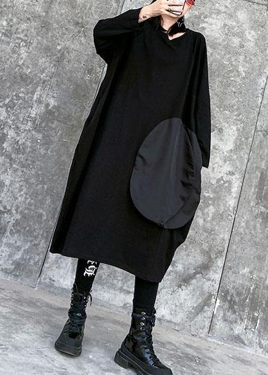 100% black linen cotton clothes For Women o neck pockets Art spring Dresses - bagstylebliss