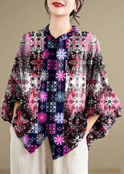 Loose Colorful Polka Dots Striped Button Linen Blouses Batwing Sleeve