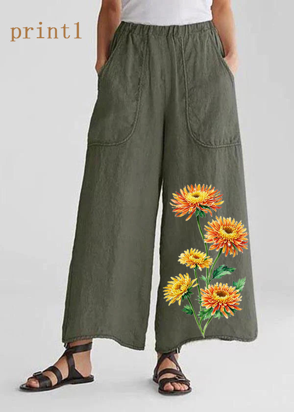 Cotton Linen Loose Wide Leg Casual Pants Tea Green-print1