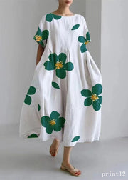 Flower print14 Cotton Dresses Pockets Patchwork Spring