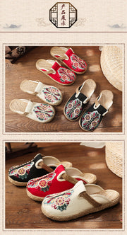 Women Retro Embroidered Floral Shoes flip flop