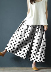 White polka dots Chunxin original design cotton and linen wide-leg pants