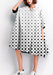 Women Yellow polka dots embroidery Cotton big hem shift summer Dresses