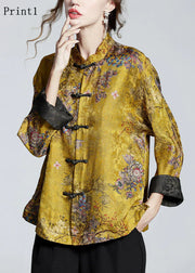 Chinese Style Print4 Stand Collar Button Print Silk Coats Long Sleeve