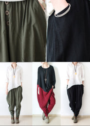 2024 autumn tea green linen pants oversized cotton harem pants trousers