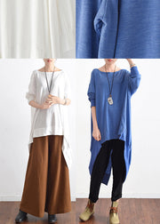 2024 autumn blue low high silk blouses oversized cotton blouses stylish tops