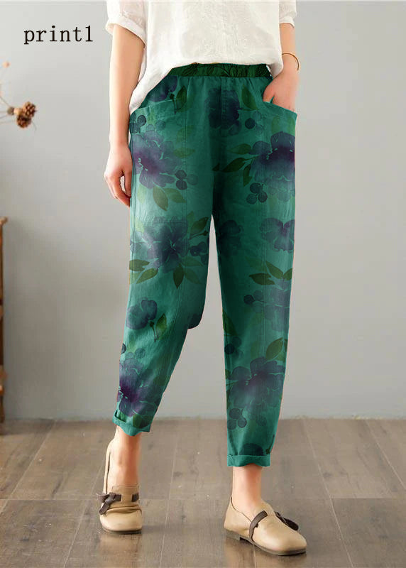 Women print3 Cotton Linen Summer Pants