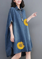 Loose Blue Button Side Open Maxi Denim Dress Summer