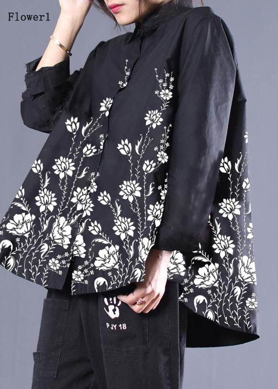 DIY Patchwork Shirts Black Flower2 Blouses