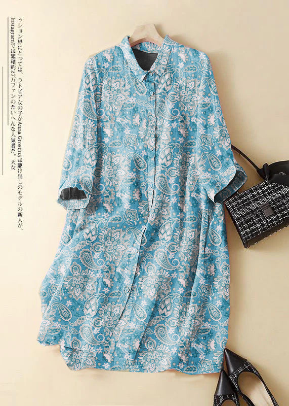 Fashion green polka dots Embroidered Patchwork Linen Shirt Dress Summer