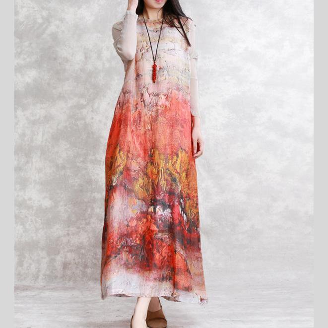 2018 prints linen caftans plus size clothing long sleeve silk linen clothing dress boutique o neck caftans