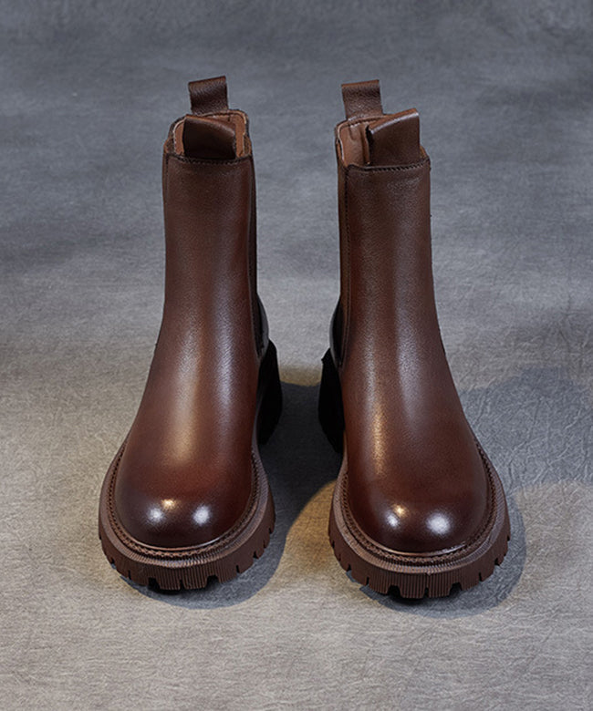 2024 Brown Chunky Cowhide Leather Shelsea Boots