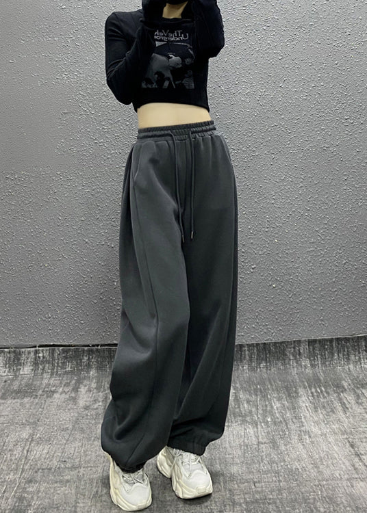 2024 Autumn New Grey Drawstring High Waist Warm Fleece Sports Beam Pants