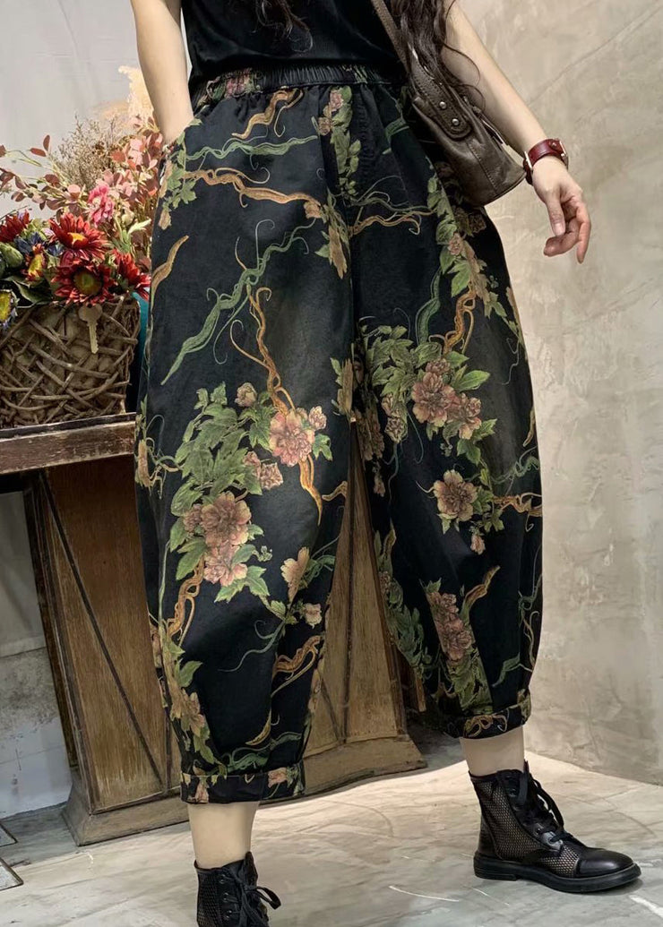 2024 Autumn New Print Elastic Waist Denim Lanterns Pants