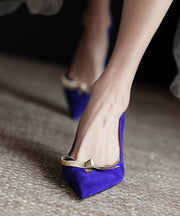 2024 Splicing Stiletto High Heels Purple Sheepskin Pointed Toe